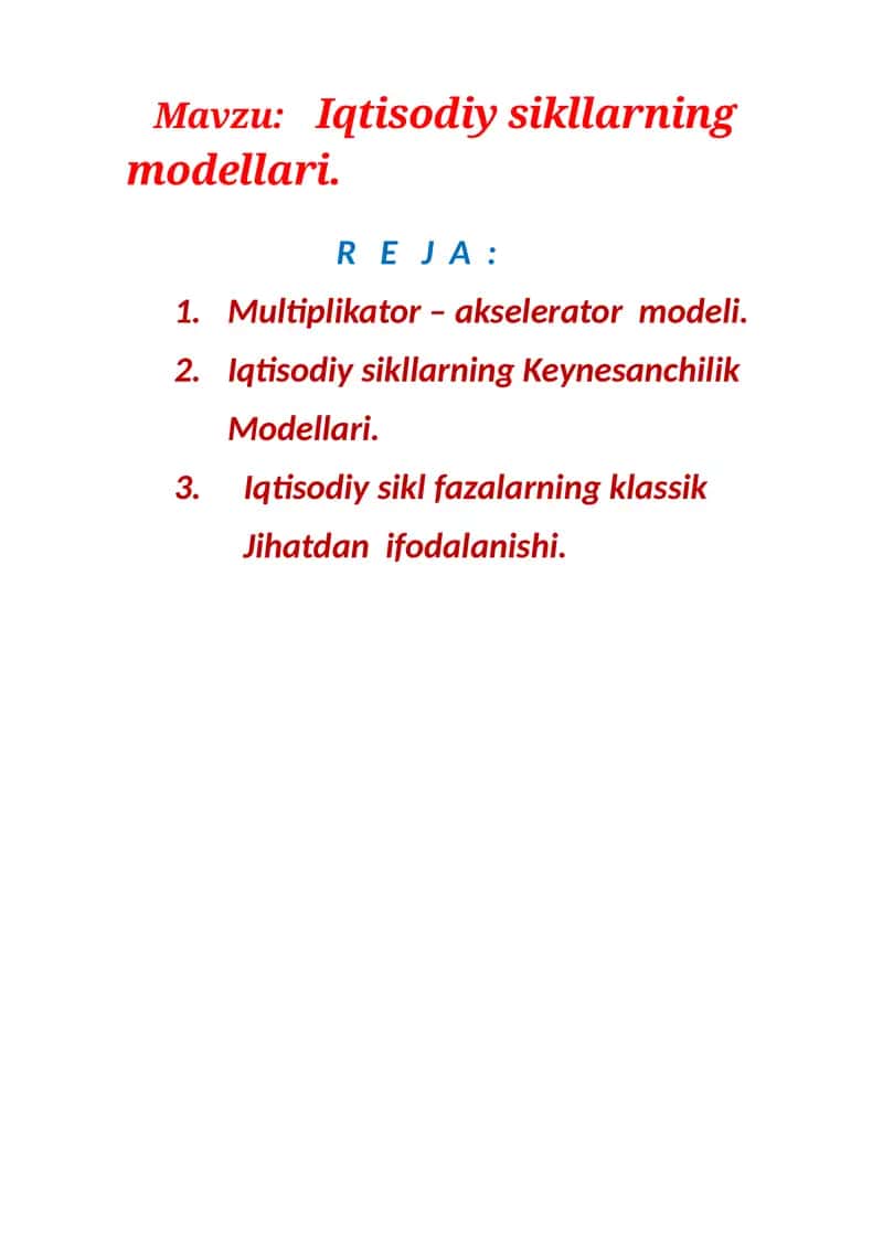 Iqtisodiy sikllarning modellari 1