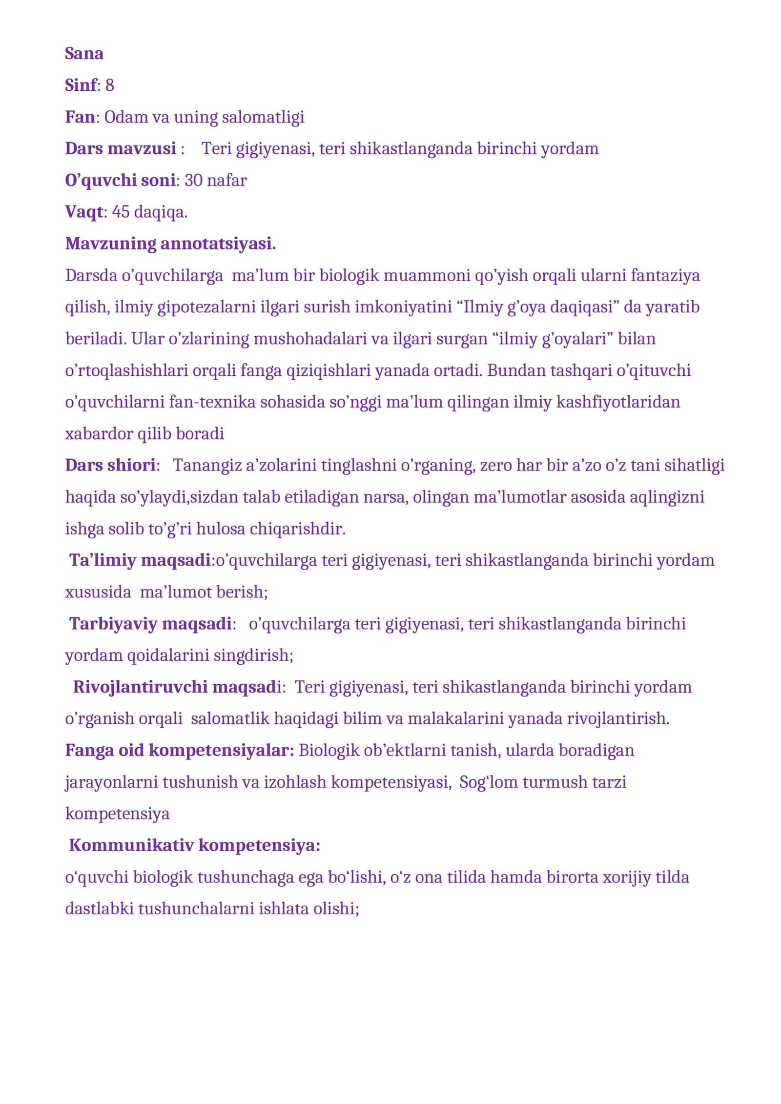 Teri gigiyenasi, teri shikastlanganda birinchi yordam ko‘rsatish 1