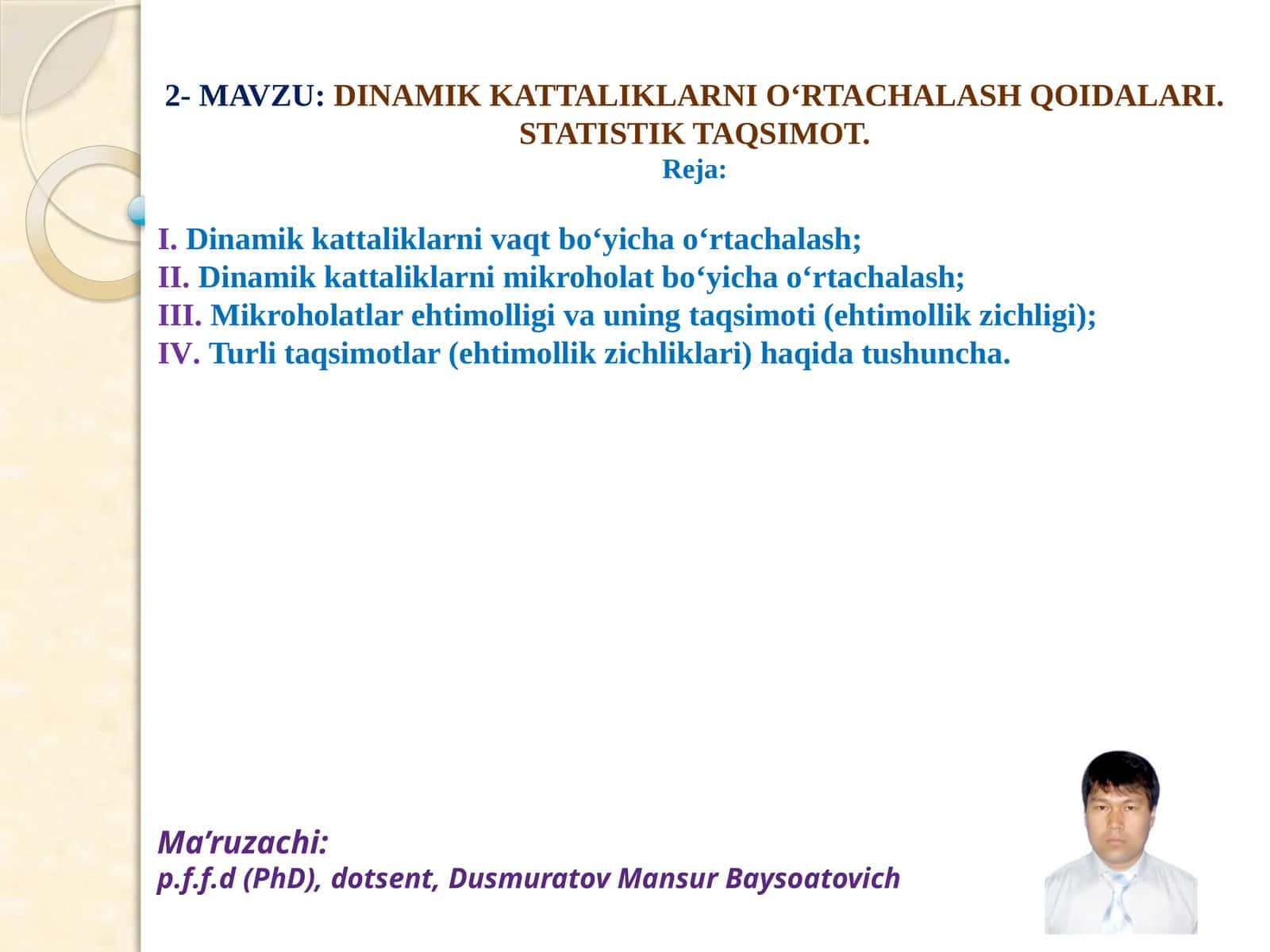 DINAMIK KATTALIKLARNI O‘RTACHALASH QOIDALARI 1