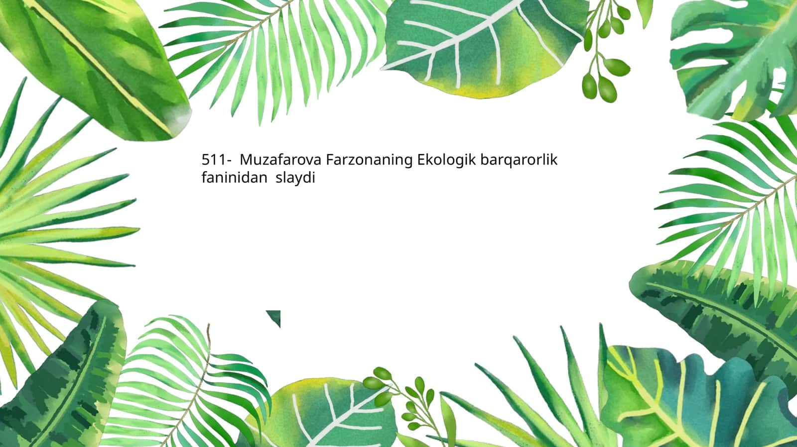 Muzafarova Farzonaning Ekologik barqarorlik faninidan slaydi 1