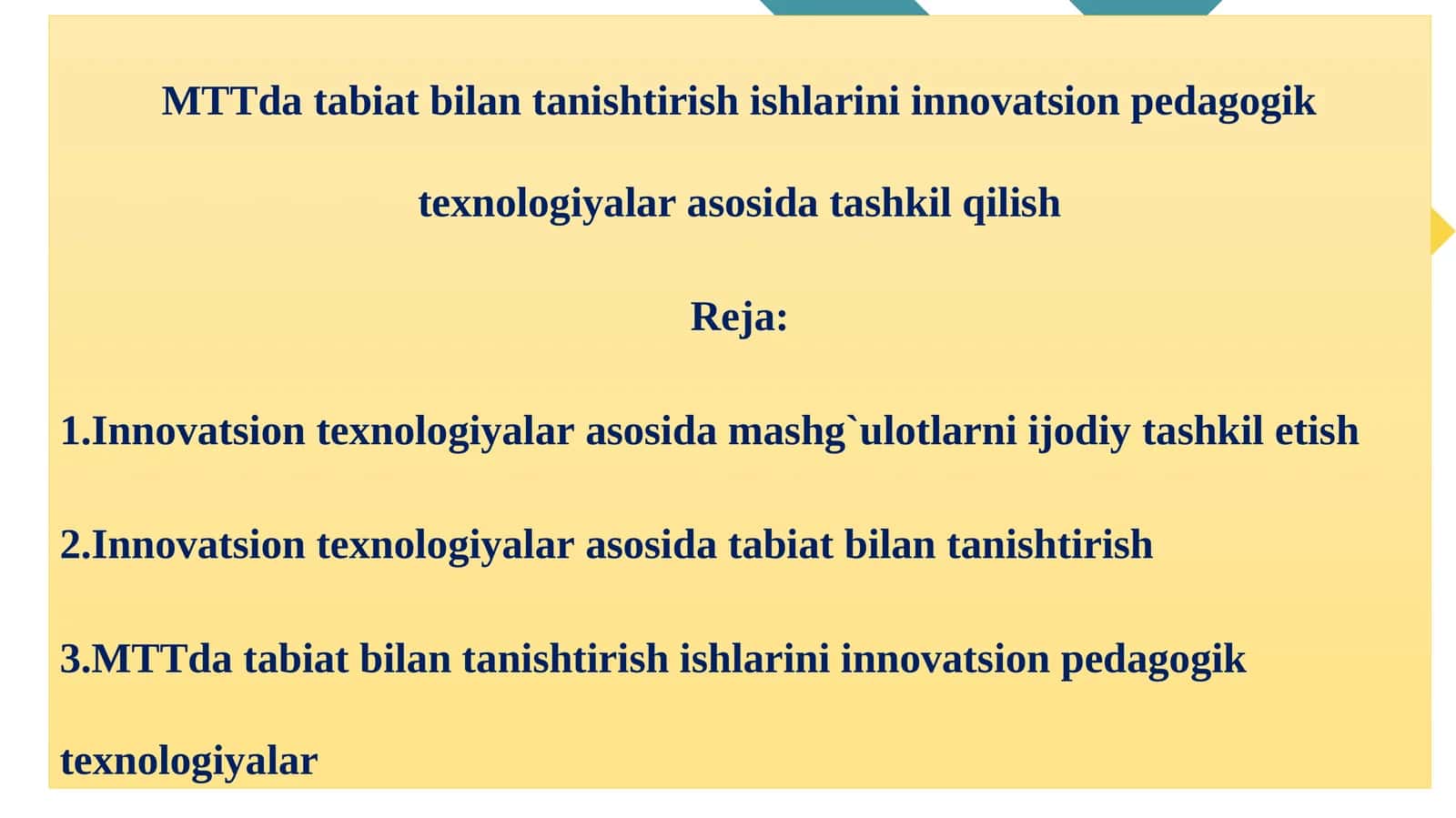 MTTda tabiat bilan tanishtirish ishlarini innovatsion pedagogik texnologiyalar asosida tashkil qilish 1