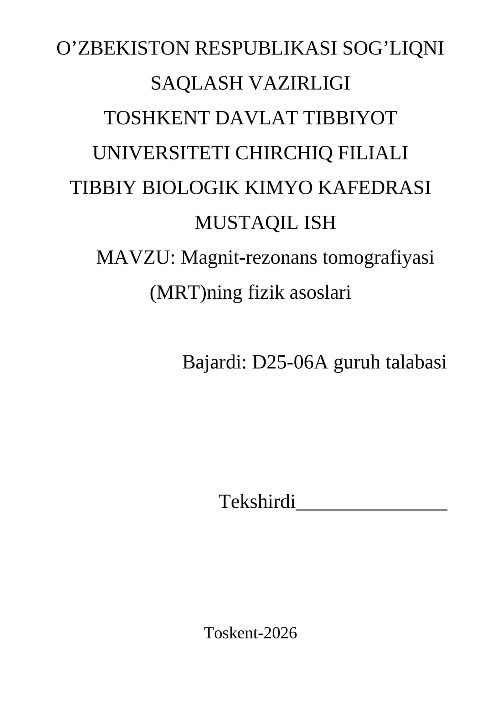 Magnit-rezonans tomografiyasi (MRT)ning fizik asoslari 1