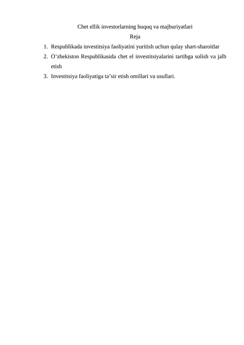 Investitsiya Faoliyatini Yuritish 1