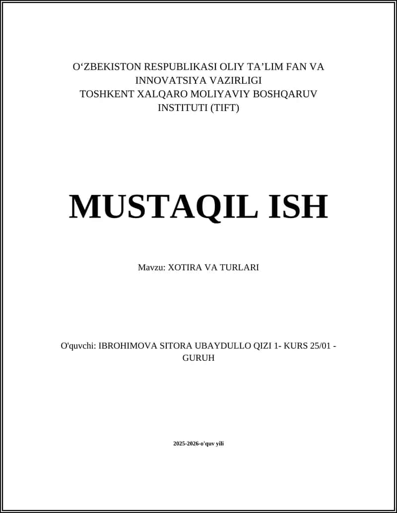 XOTIRA VA TURLARI 1