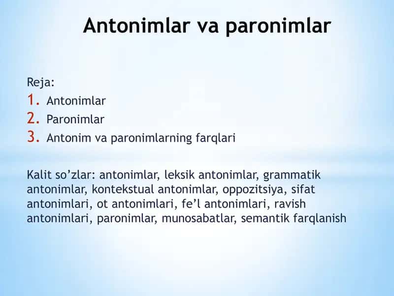antonimlar va paronimlar 1