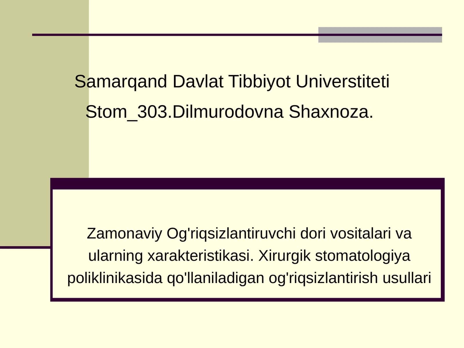 Zamonaviy Og'riqsizlantiruvchi Dorivo Ssitalari vaularning Xarakteristikasi 1