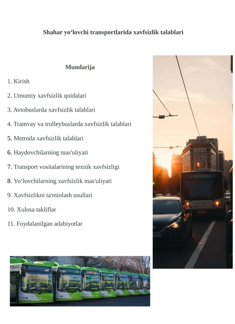 Shahar yo`lovchi transportida xavfsizlik talablari 1