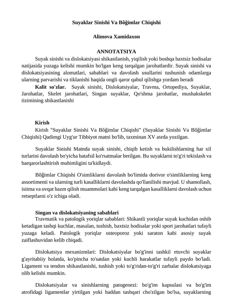 Suyaklar Sinishi Va Bõĝimlar Chiqishi 1