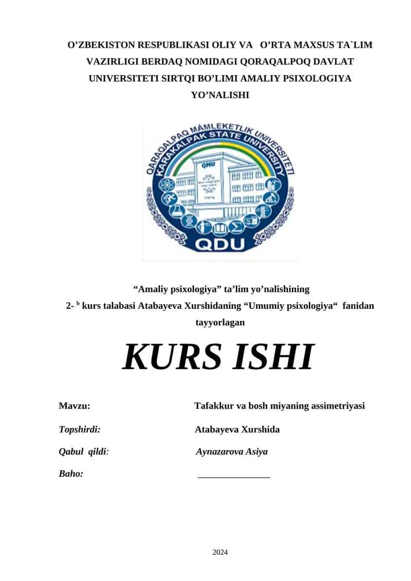 Amaliy psixologiya - Tafakkur va bosh miyaning assimetriyasi 1