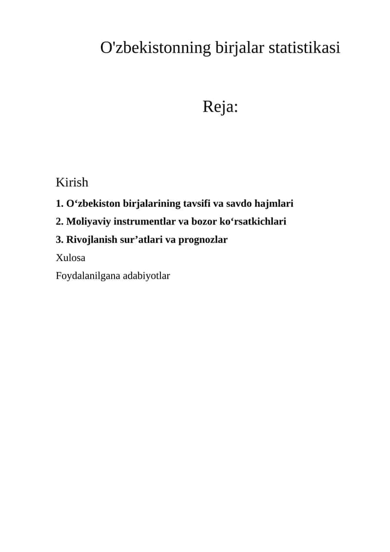 O'zbekistonning birjalar statistikasi 1