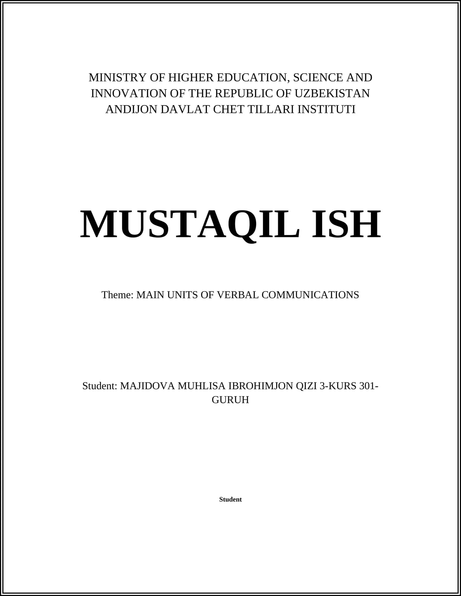 MAIN UNITS OF VERBAL COMMUNICATIONS 1
