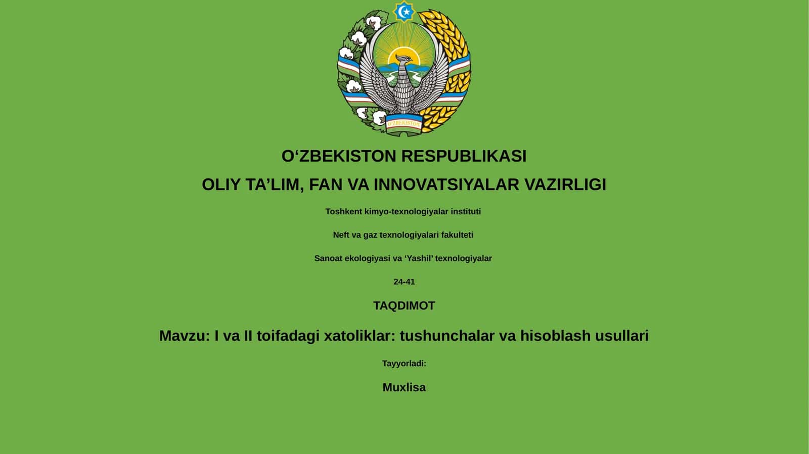 I va II toifadagi xatoliklar: tushunchalar va hisoblash usullari 1