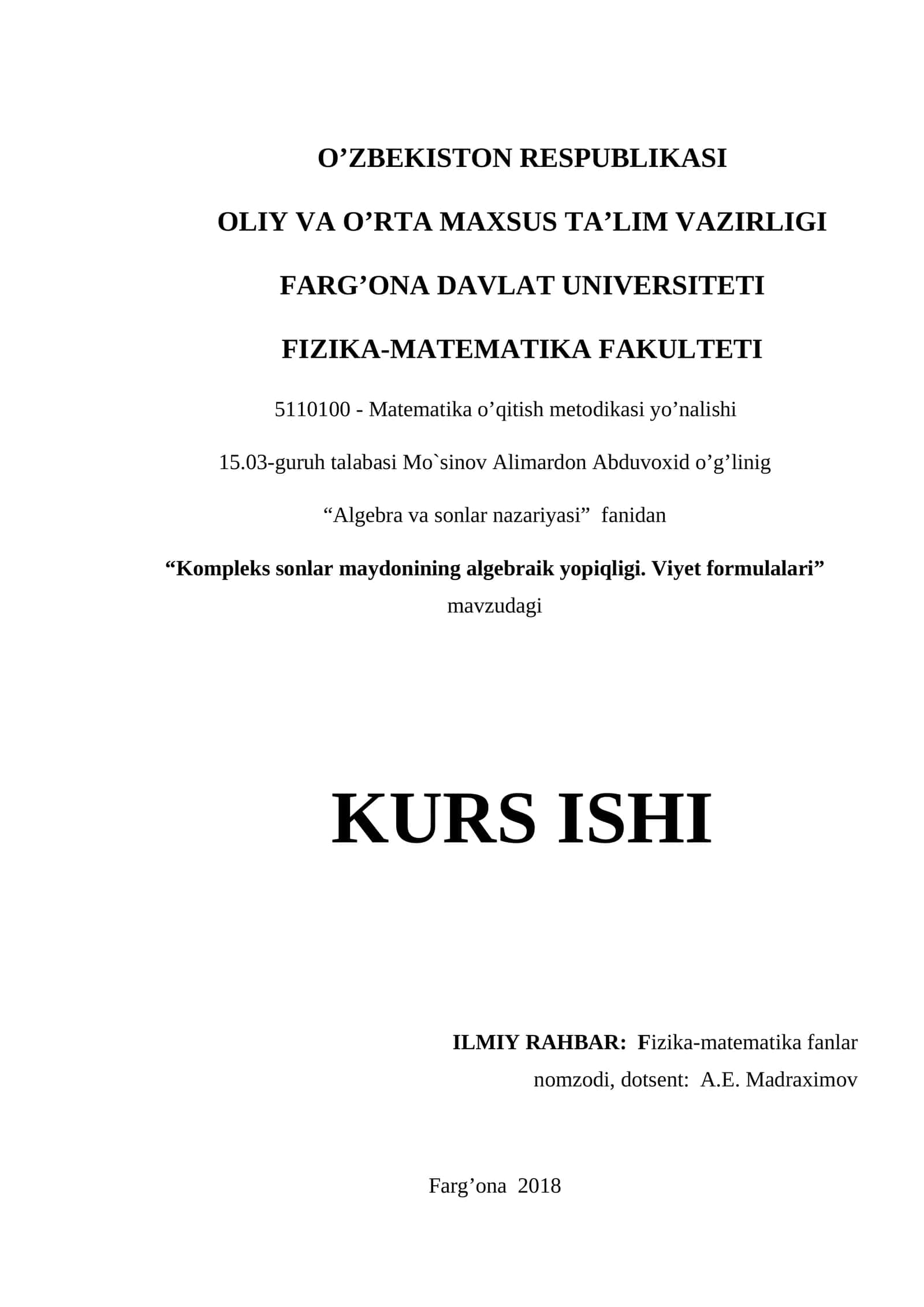 Compleks sonlar maydoni metodikasi 1