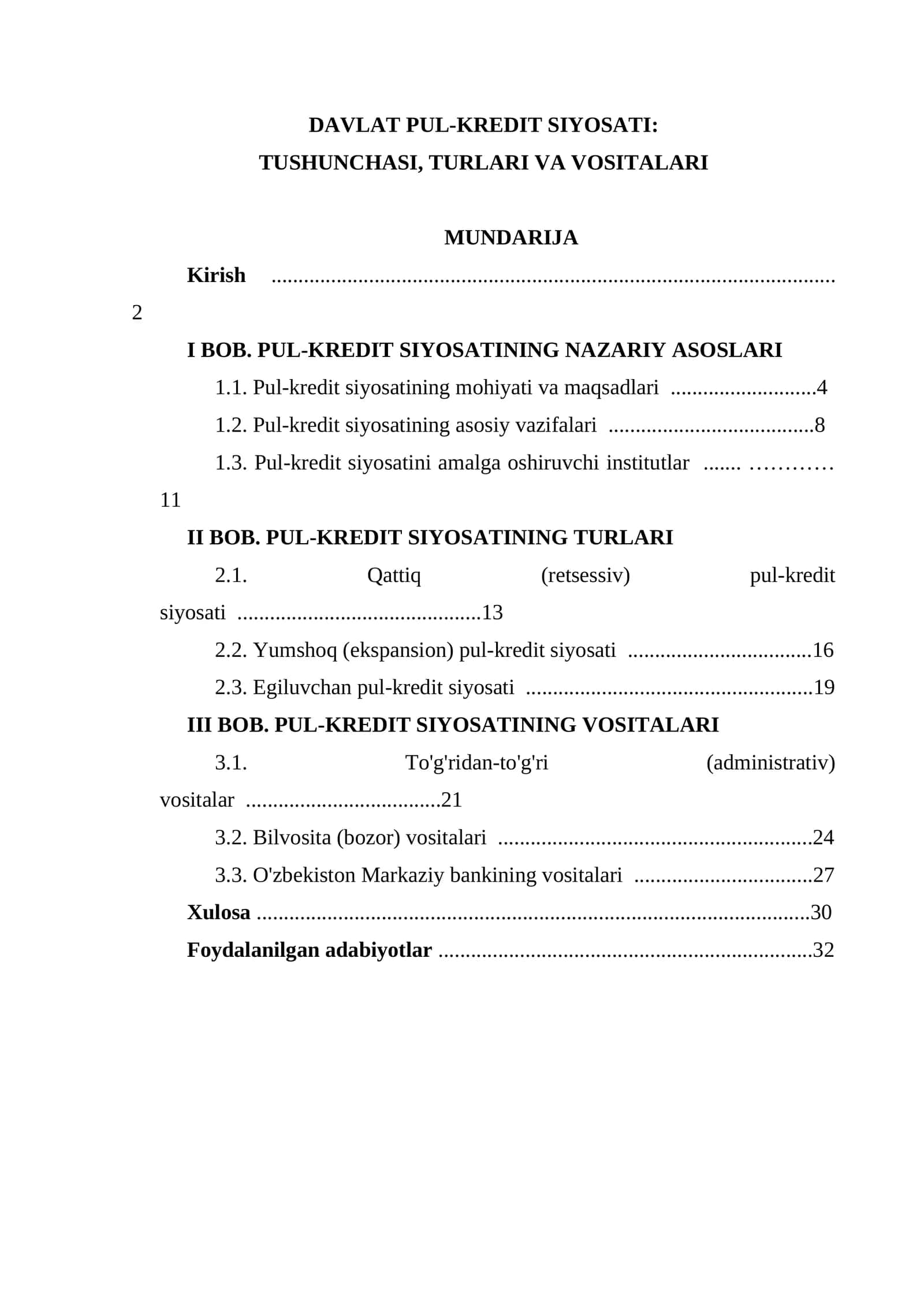 DAVLAT PUL-KREDIT SIYOSATI: TUSHUNCHASI, TURLARI VA VOSITALARI 1