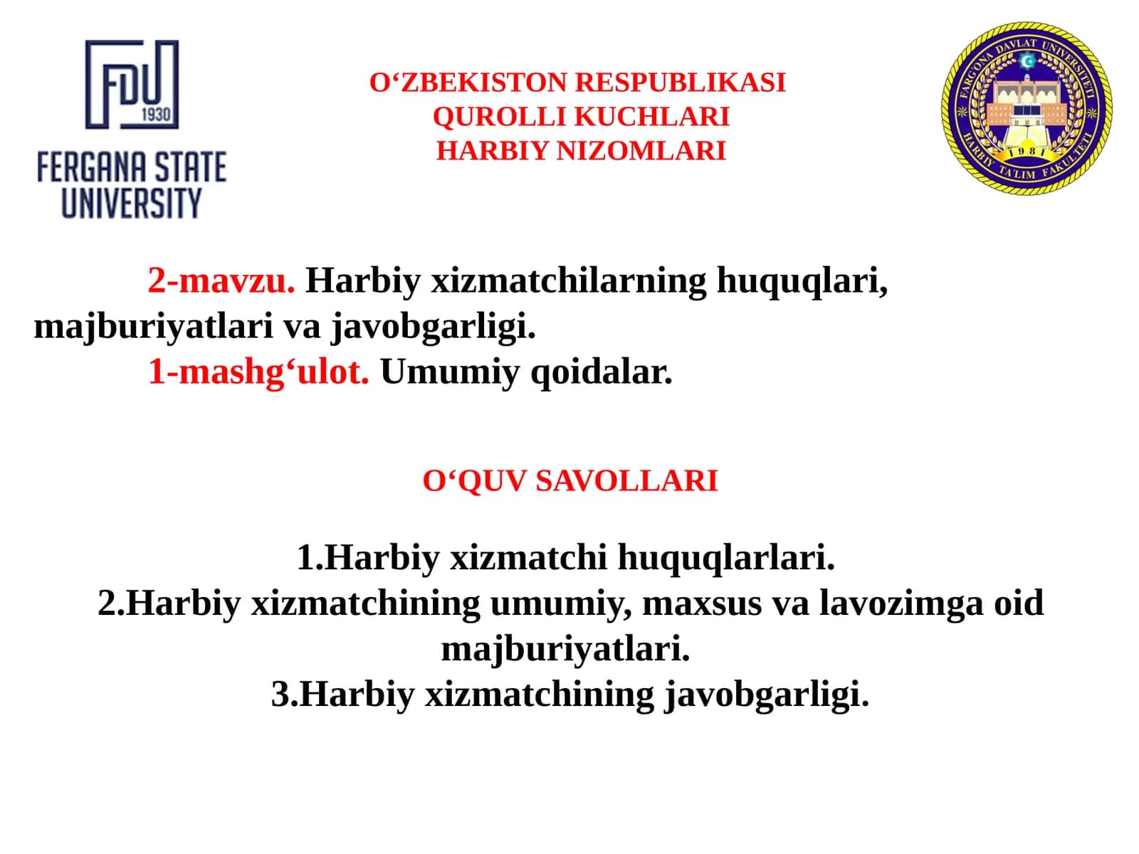 Harbiyxizmatchilarning huquqlari, majburiyatlar va javobgarligi 1