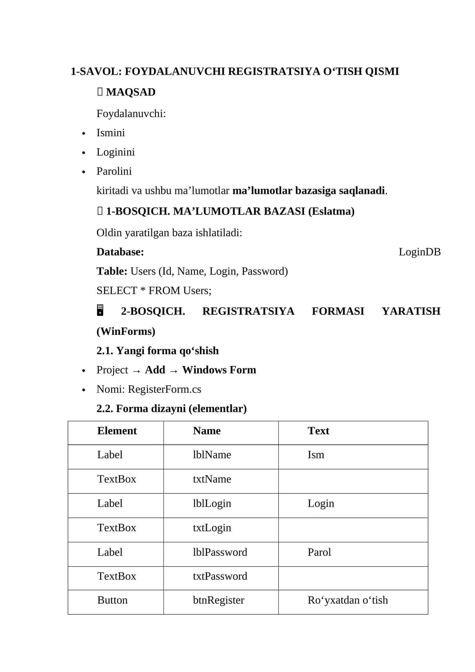 REGISTRATSIYA FORMASI YARATISH 1