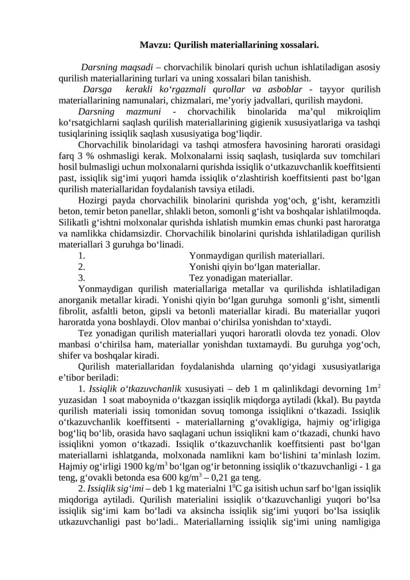 Qurilish materiallarining xossalari 1