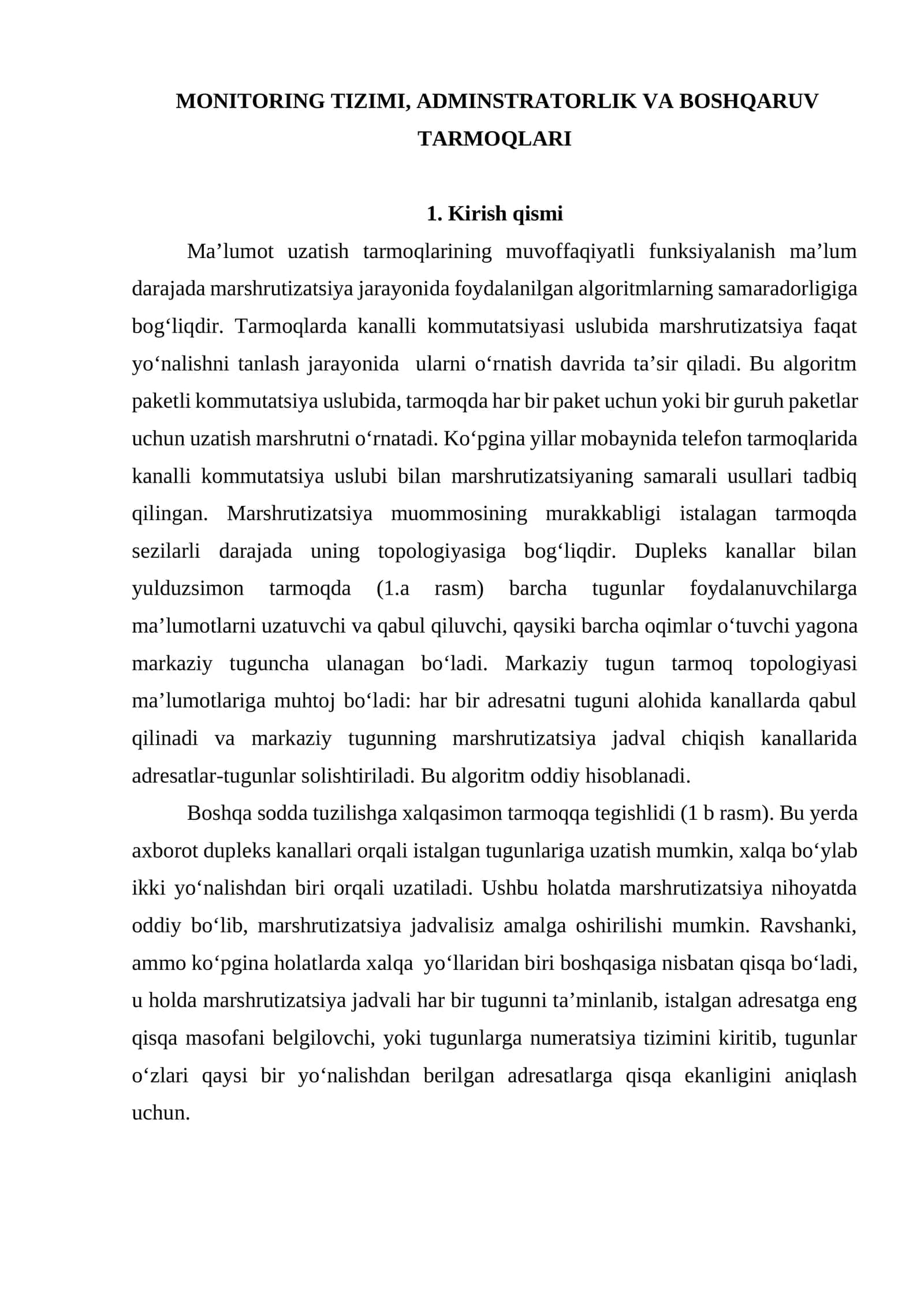 MONITORING TIZIMI, ADMINSTRATORLIK VA BOSHQARUV TARMOQLARI 1