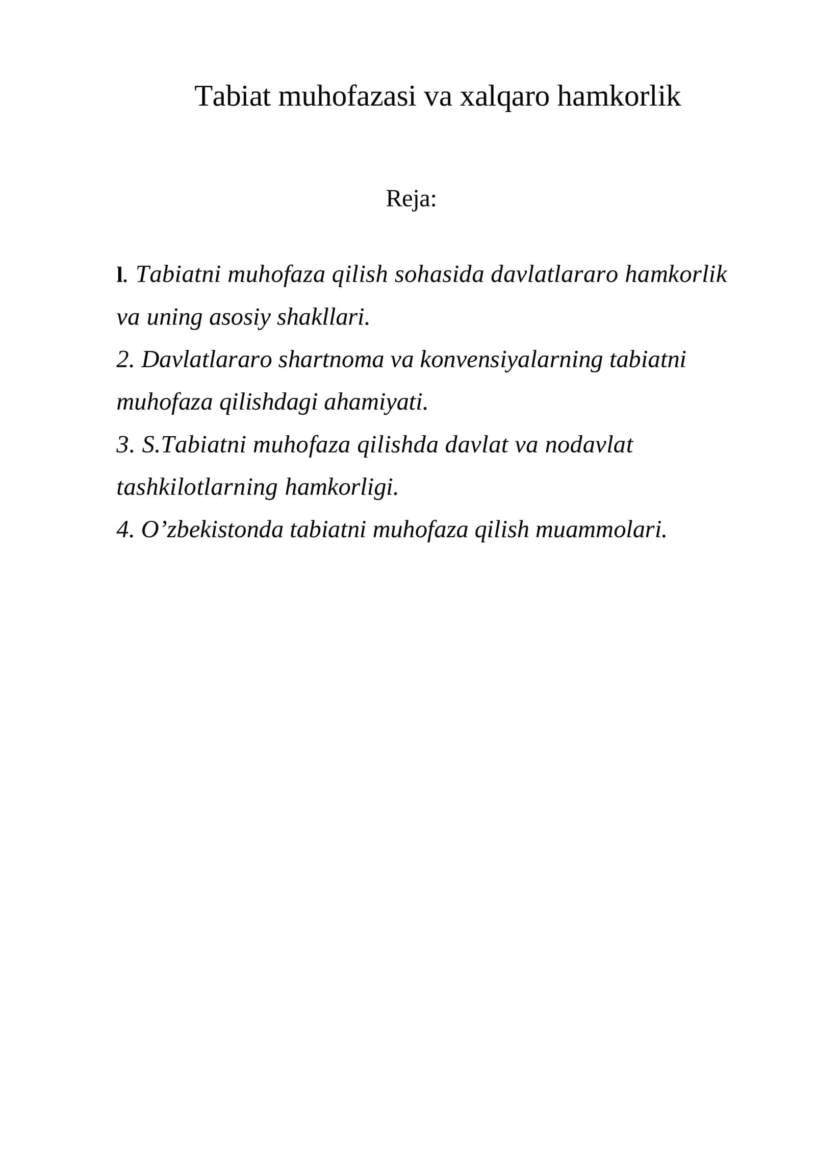 Tabiat muhofazasi va xalqaro hamkorlik 1