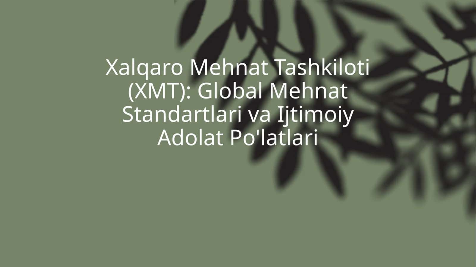 Xalqaro Mehnat Tashkiloti (XMT): Global Mehnat Standartlari va Ijtimoiy Adolat Po'latlari 1