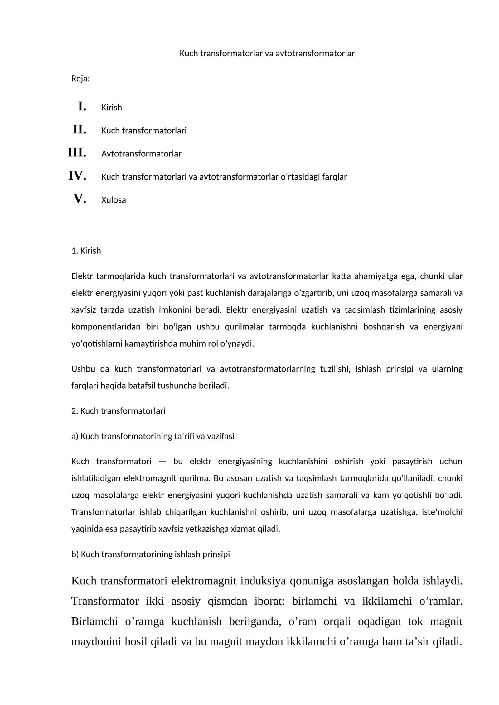 Kuch transformatorlar va avtotransformatorlar 1