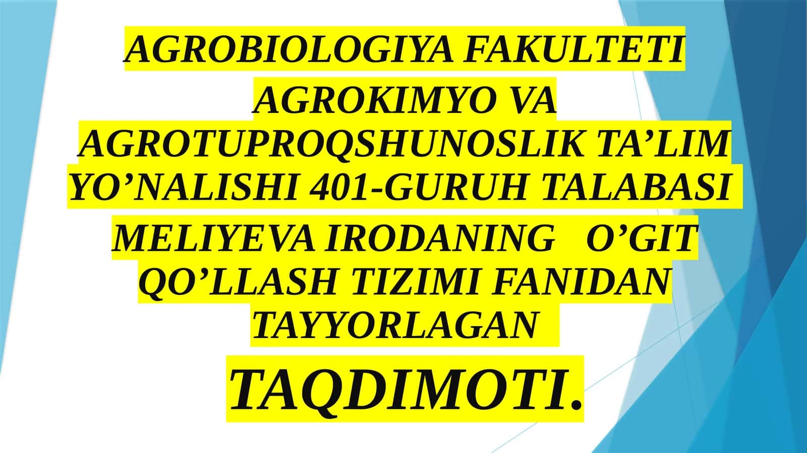 MELIYEVA IRODANING O’GIT QO’LLASH TIZIMI FANIDAN TAYYORLAGAN TAQDIMOTI 1