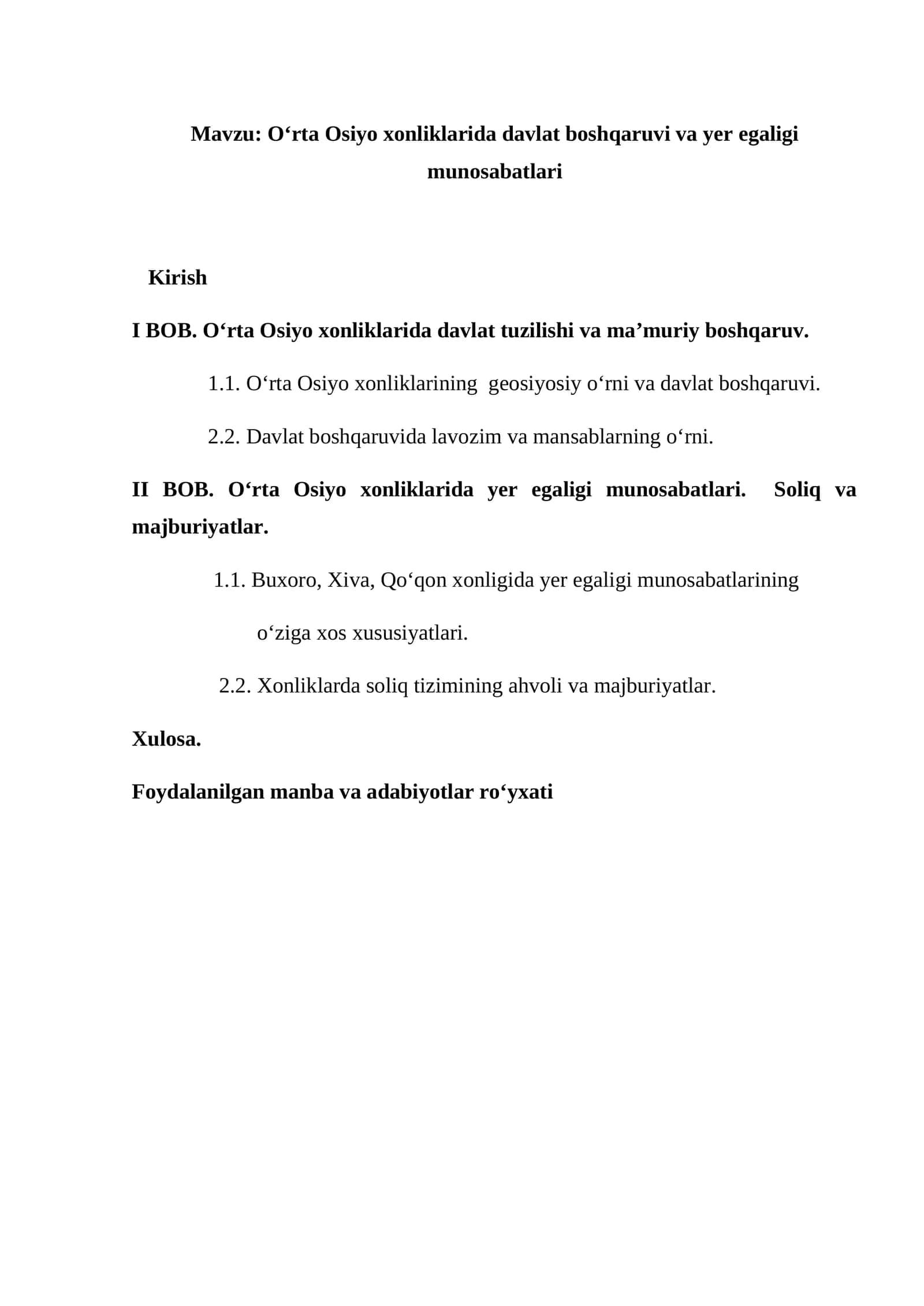 O‘rta Osiyo xonliklarida davlat boshqaruvi va yer egaligi munosabatlari 1
