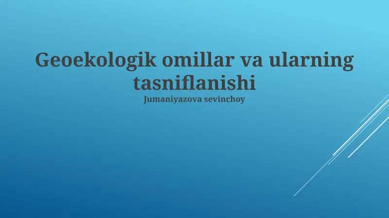 Jeoekolojik Faktörlerin Tanımı ve Sınıflandırılması 1