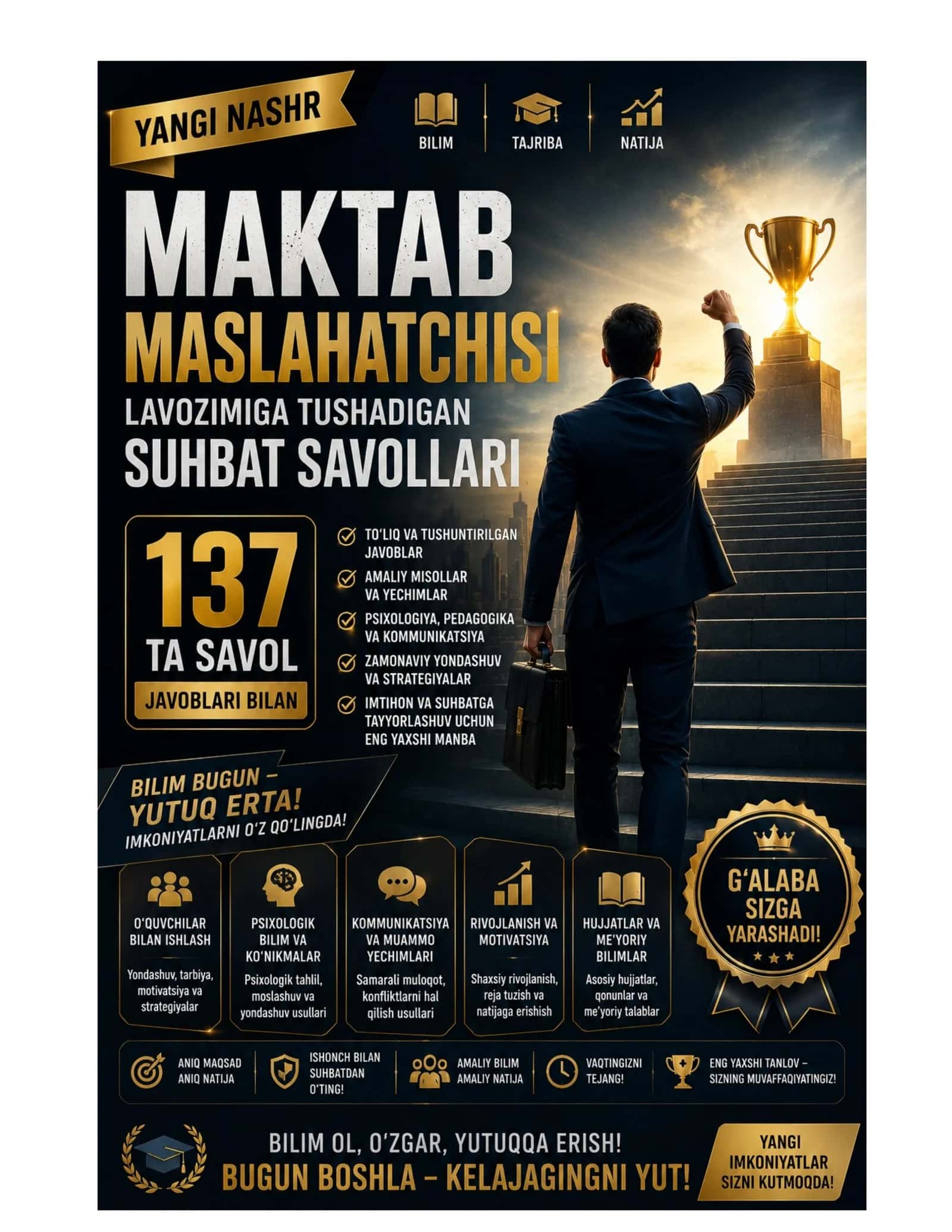 MAKTAB MASLAHATCHISI LAVOZIMIGA ISHGA KIRISH TEST SINOVLARI 1