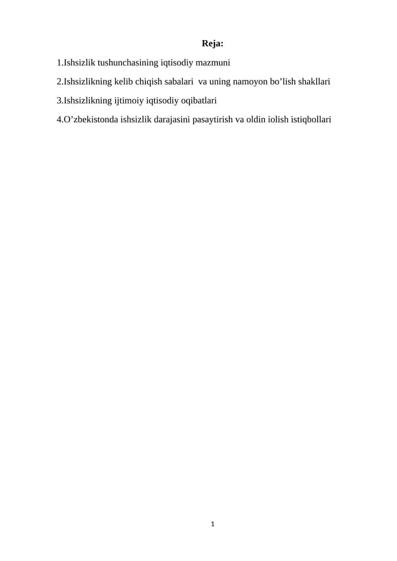 Ishsizlikning iqtisodiy mazmuni 1
