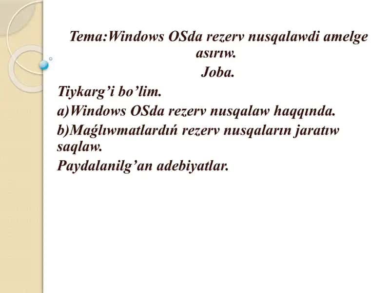 Windows OSda rezerv nusqalar 1