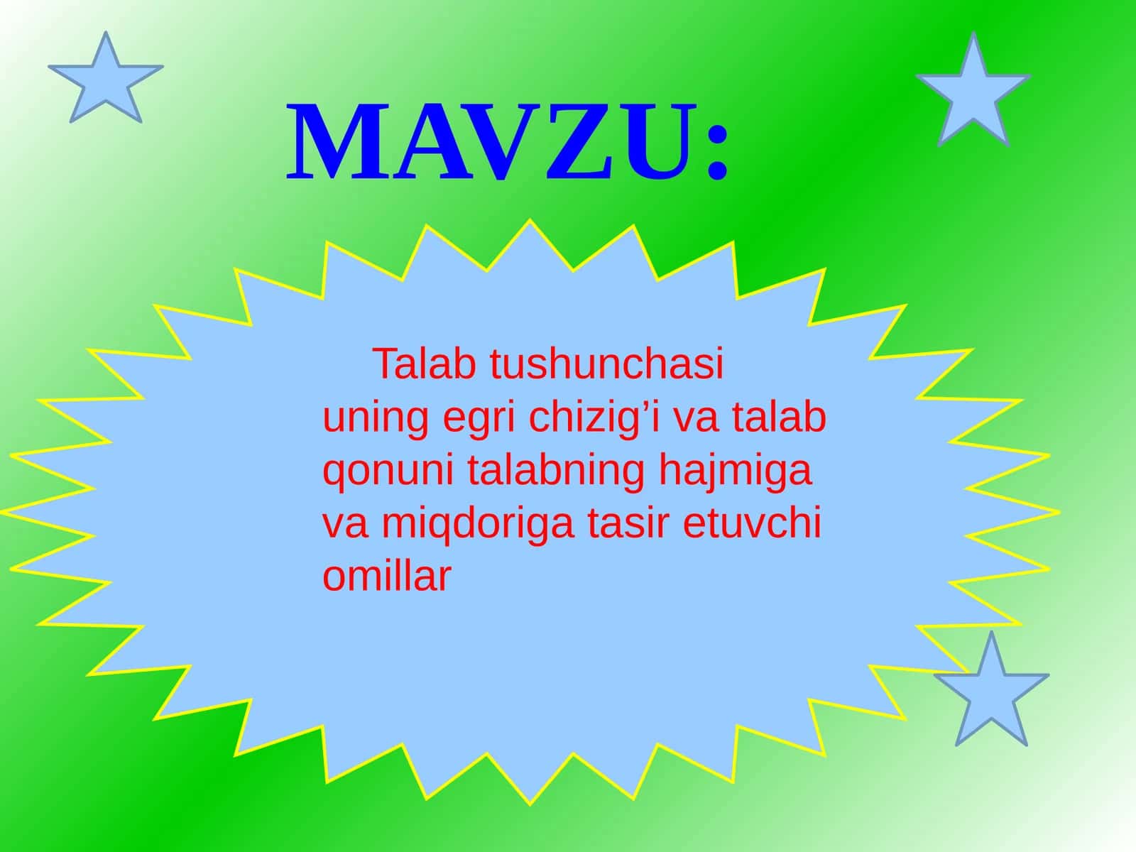 Talab tushunchasi uning egri chizig’i va talab qonuni talabning hajmiga va miqdoriga tasir etuvchi omillar 1