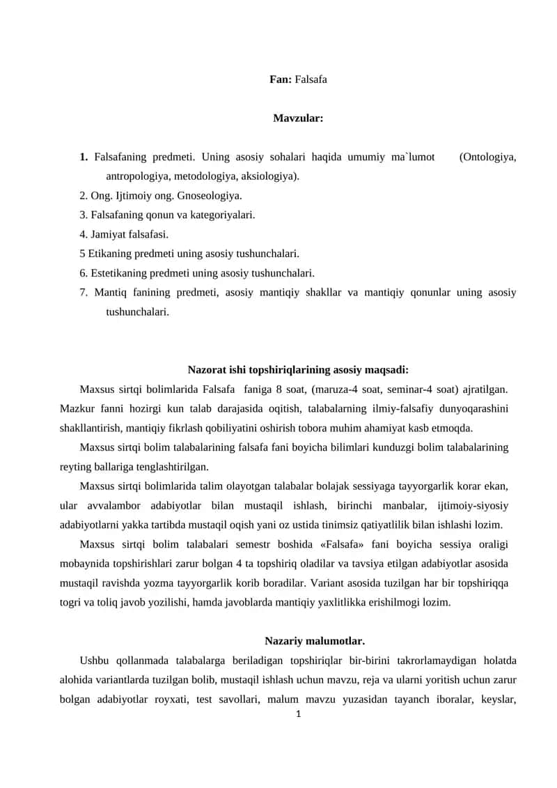 Falsafa fanining mazmuni 1