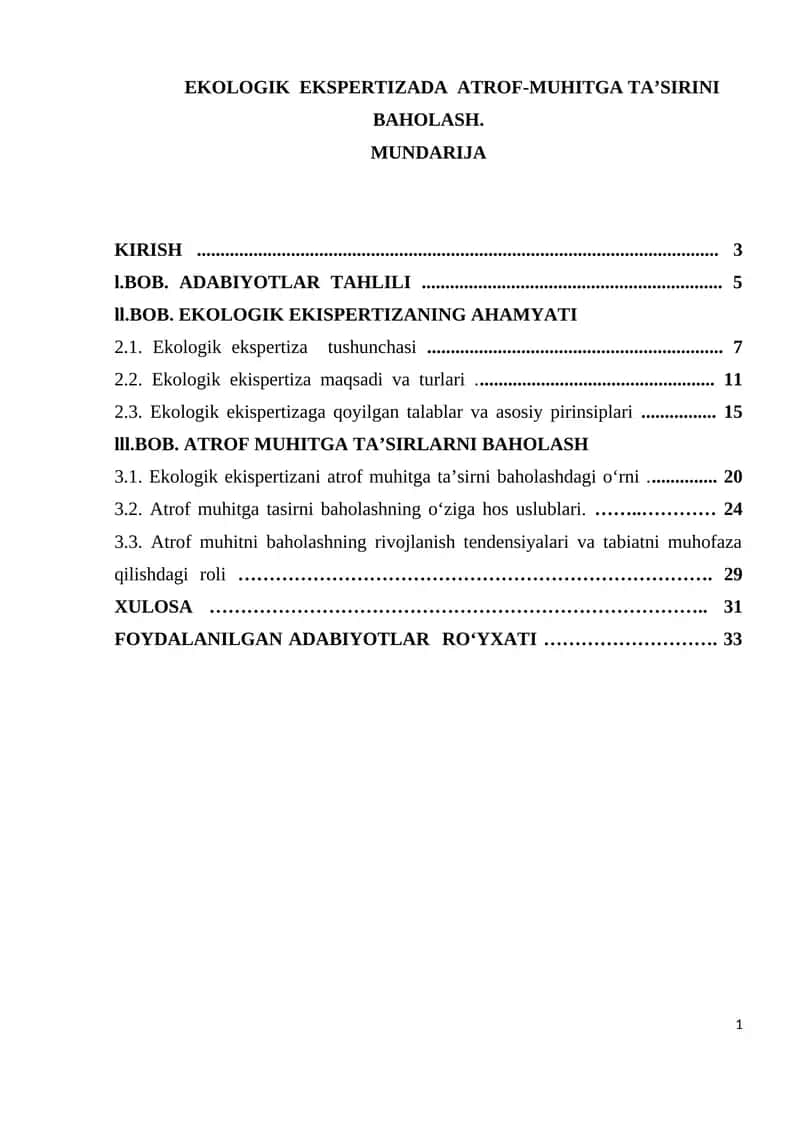 EKOLOGIK EKSPERTIZADA ATROF-MUHITGA TA’SIRINI BAHOLASH 1