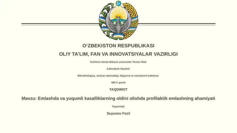Emlashda va yuqumli kasalliklarning oldini olishda profilaktik emlashning ahamiyati 1