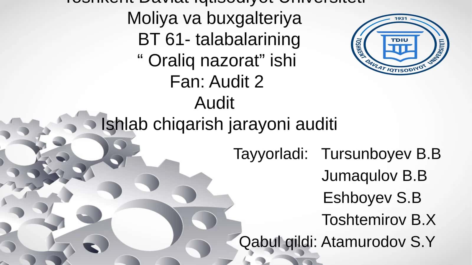 Audit 2 Audit Ishlab chiqarish jarayoni auditi 1