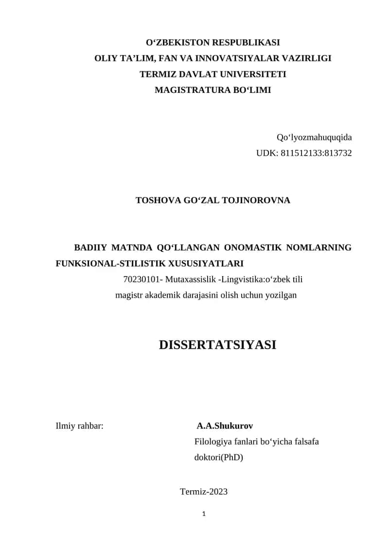 Badiiy Matnda Qo‘llangan Onomastik Nomlarning Funksional-Stilistik Xususiyatlar 1