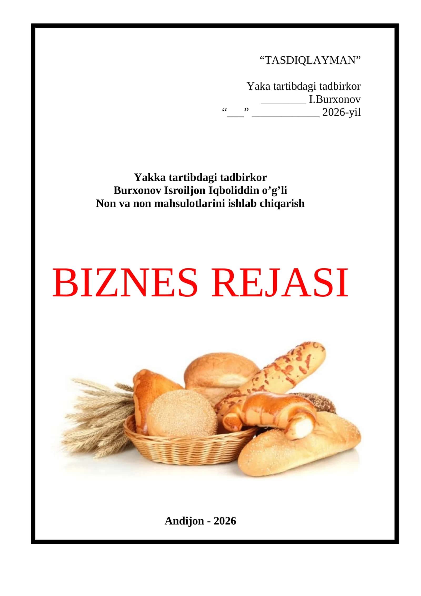 Biznes reja-Non mahsulotlari ishlab chiqarish-2026 1