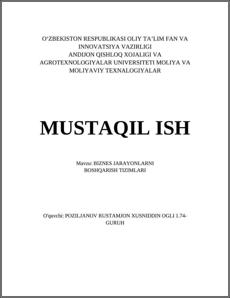 BIZNES JARAYONLARNI BOSHQARISH TIZIMLARI 1