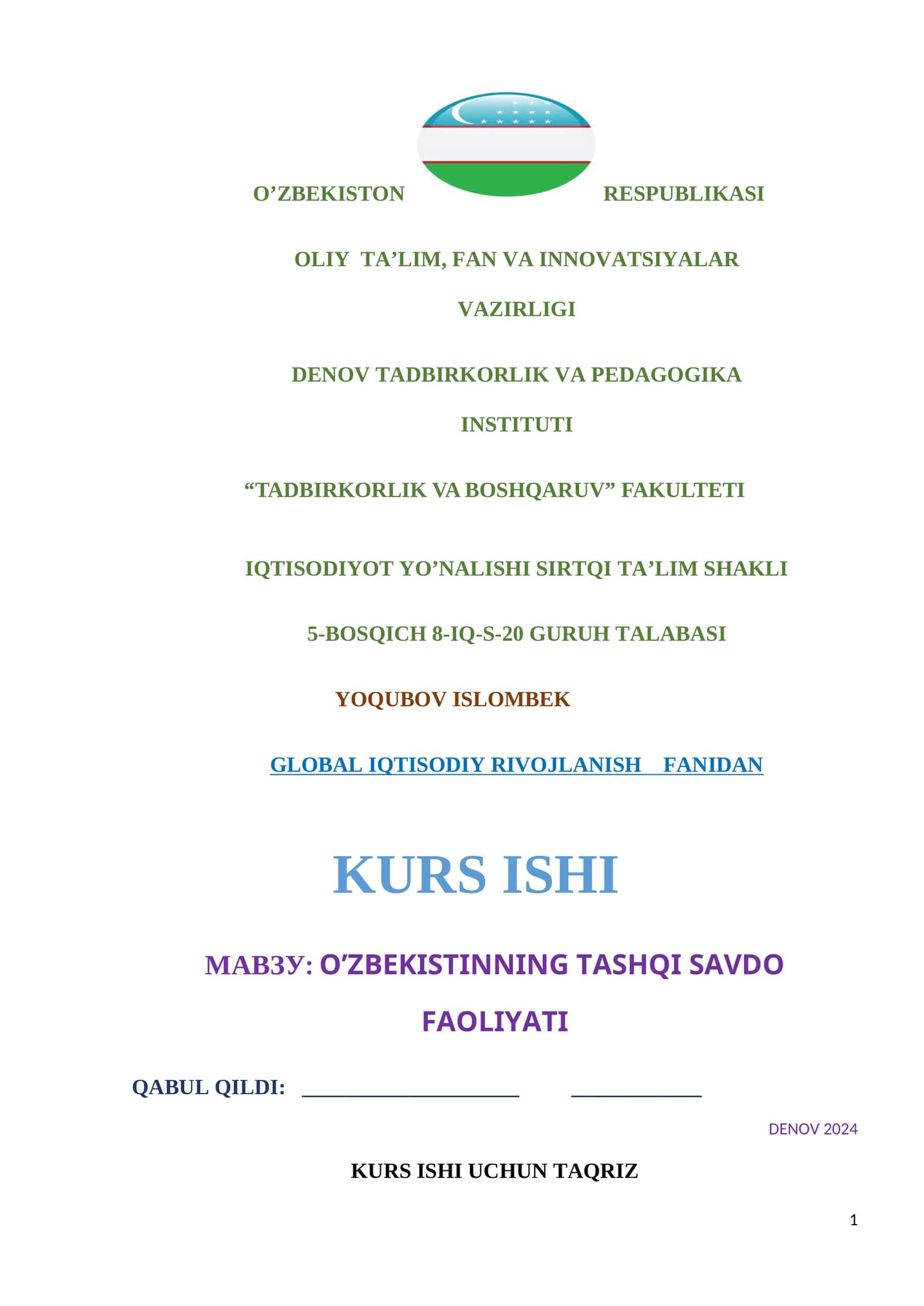 O’ZBEKISTINNING TASHQI SAVDO FAOLIYATI 1