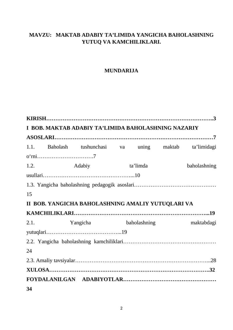 MAKTAB ADABIY TA’LIMIDA YANGICHA BAHOLASHNING YUTUQ VA KAMCHILIKLARI 1