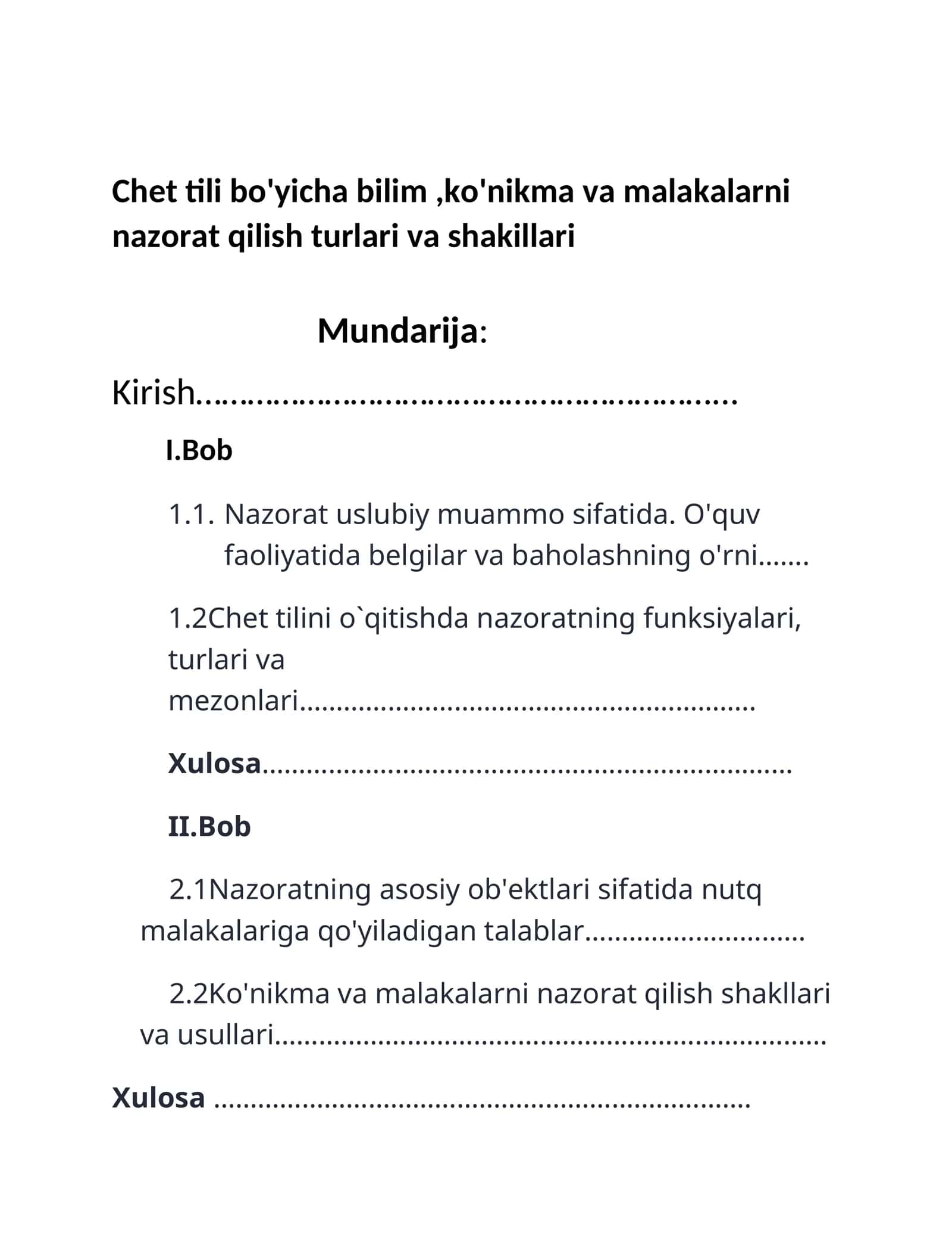 Chet tili bo'yicha bilim,ko'nikma va malakalarni nazorat qilish turlari va shakillari 1