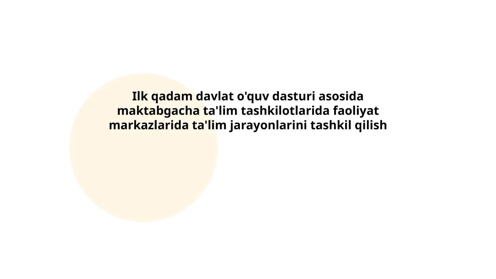 Ilk qadam davlat o'quv dasturi asosida maktabgacha ta'lim tashkilotlarida faoliyat markazlarida ta'lim jarayonlarini tashkil qilish 1