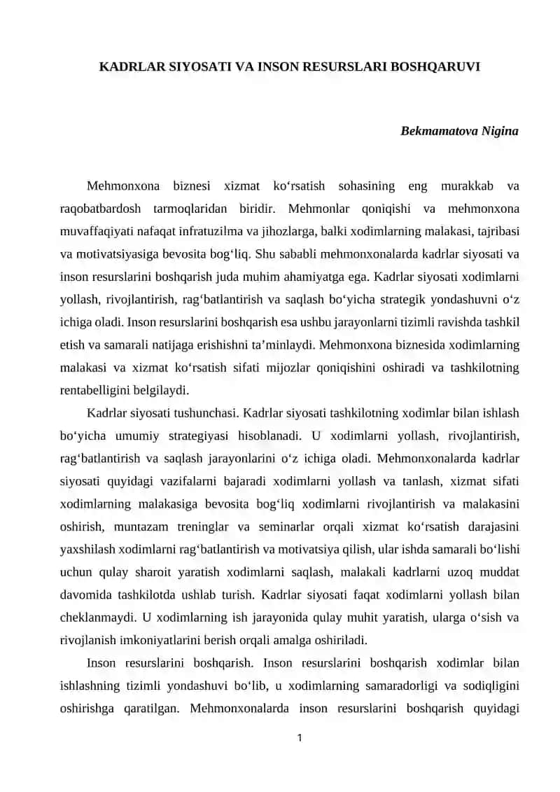 Kadrlar siyosati va inson resurslari boshqarilishi
