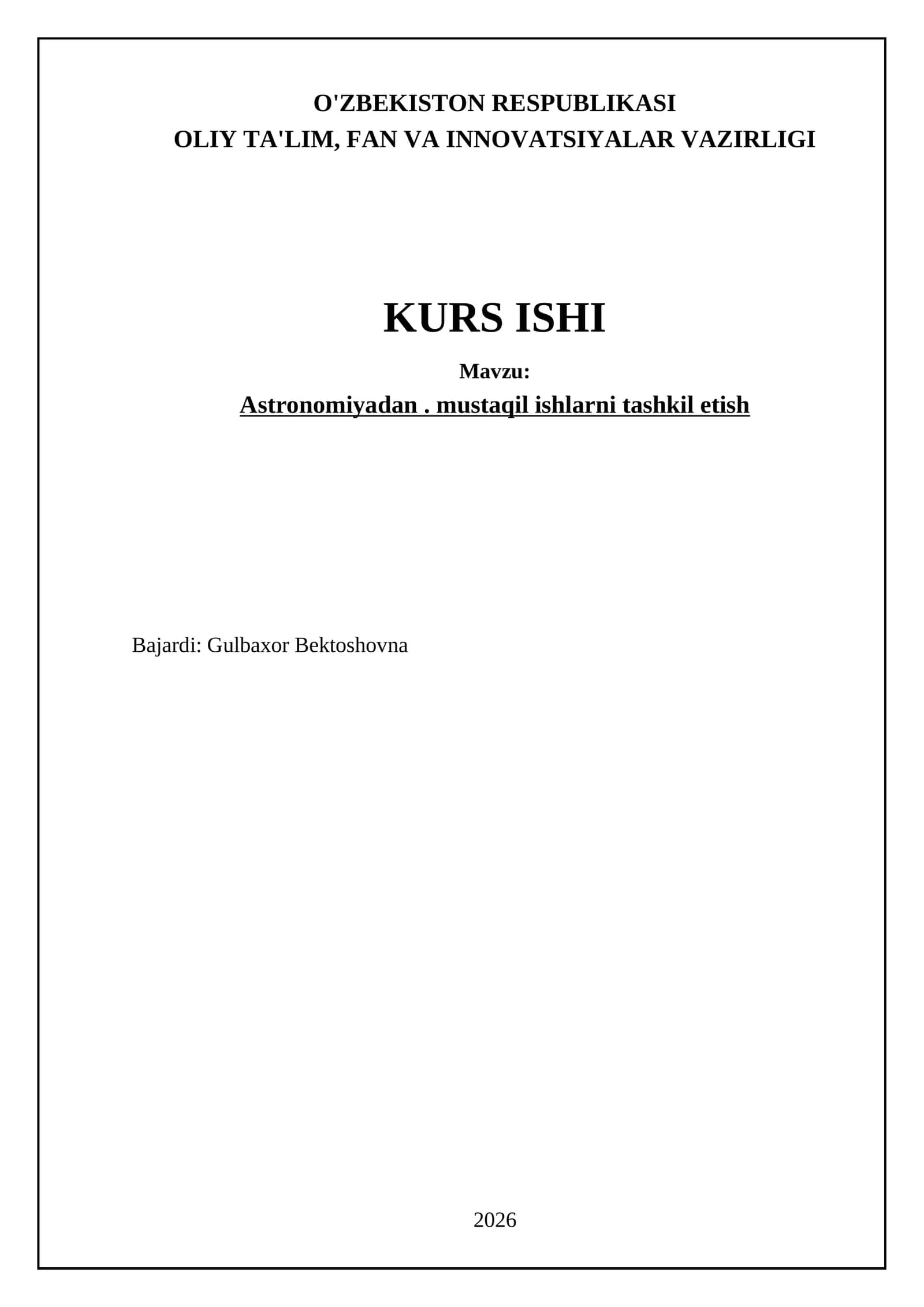 Astronomiyadan. mustaqil ishlarni tashkil etish 1