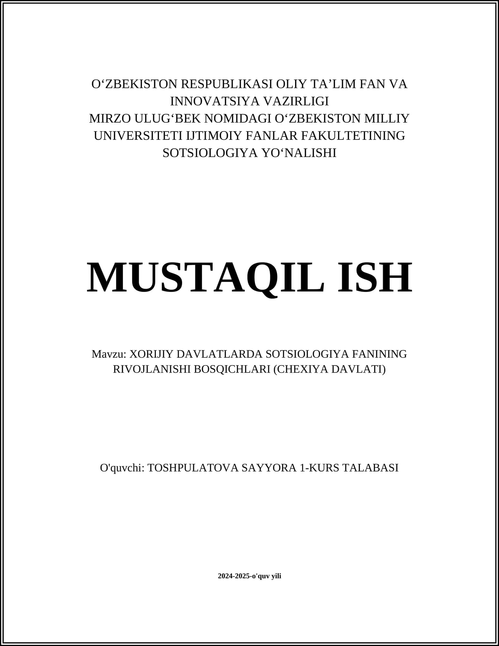 XORIJIY DAVLATLARDA SOTSIOLOGIYA FANINING RIVOJLANISHI BOSQICHLARI (CHEXIYA DAVLATI) 1