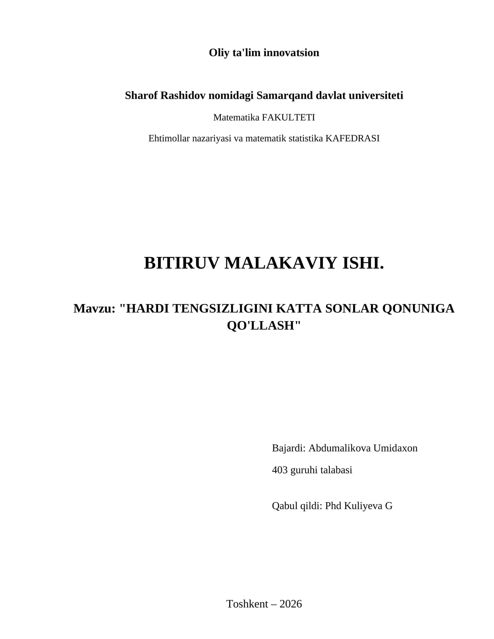 Hardi tengsizligini katta sonlar qonuniga qo'llash 1