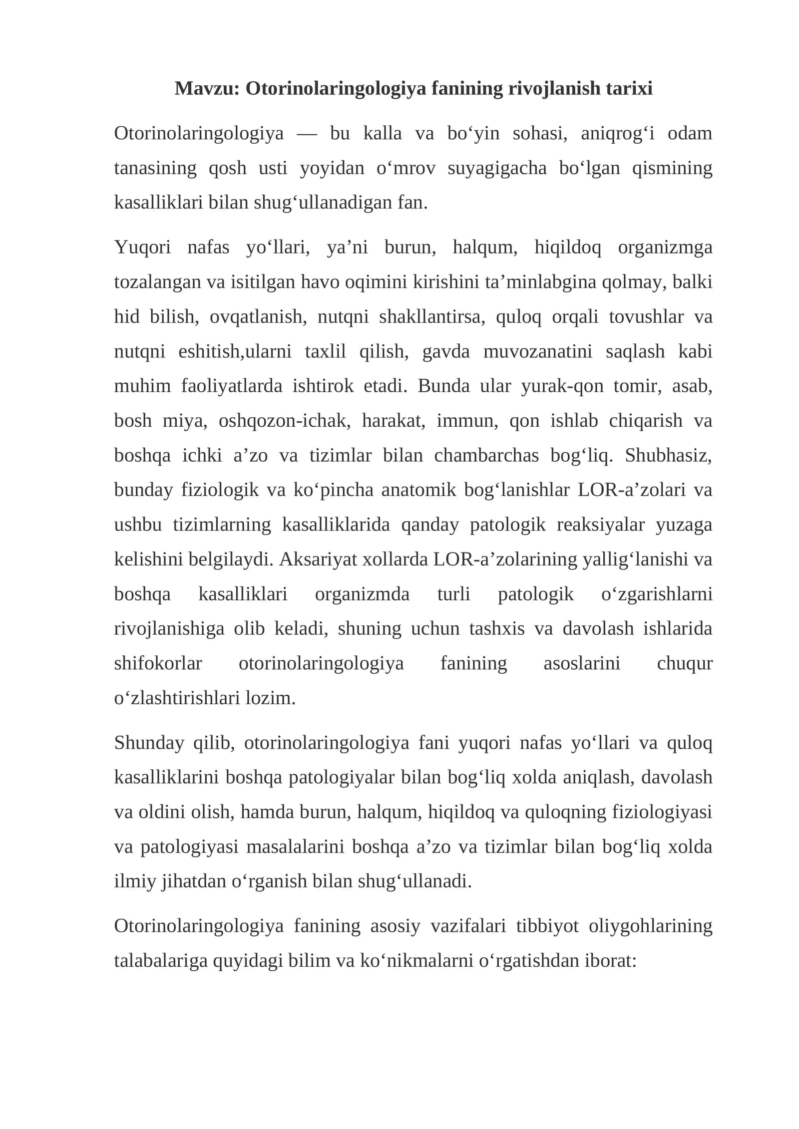 Otorinolaringologiya fanining rivojlanish tarixi 1
