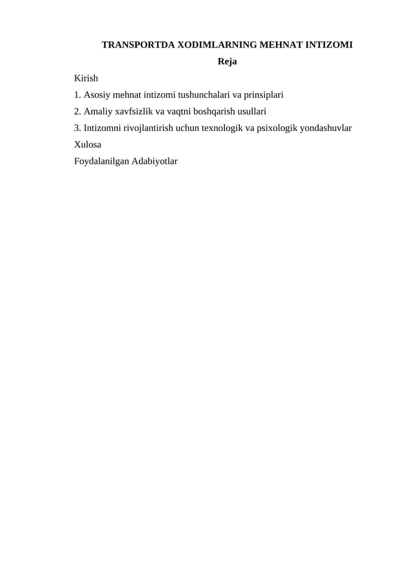 Transportda xodimlarning mehnat intizomi 1