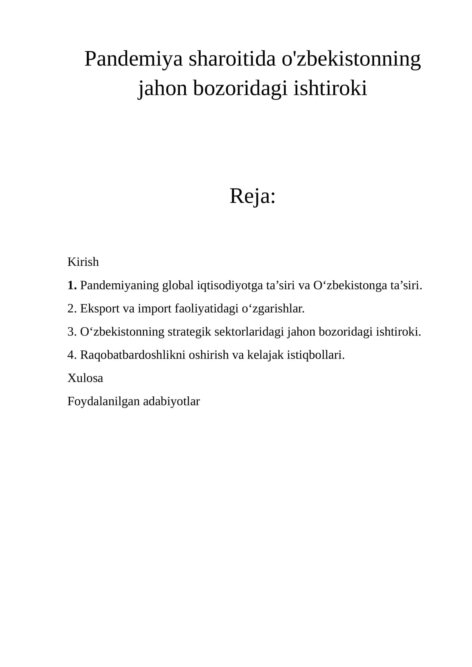 Jahon bozoridagi ishtiroki 1